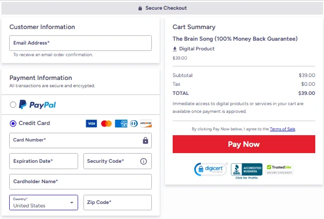 The Brain Song - Secure Checkout Page
